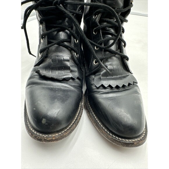 JUSTIN 506 Combat Boots Kiltie Roper Vintage Black Leather Lace Up Men\'s Sz 6.5B